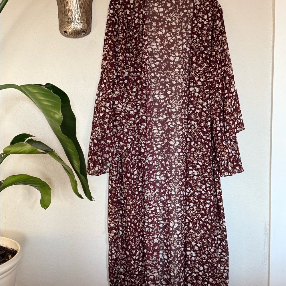 Umgee Maroon Floral Long Sleeve Kimono